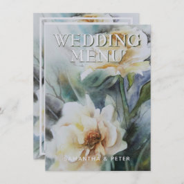 Menu Elegante Rosas de Aquarela Creme e Sage Verde