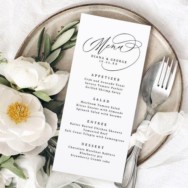 Menu Elegante Roteiro de Casamento Simples (Elegant Swirl Script Simple Wedding Menu)