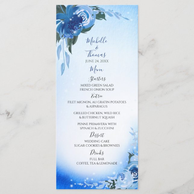 Menu Elegante Royal Blue Watercolor (Frente)