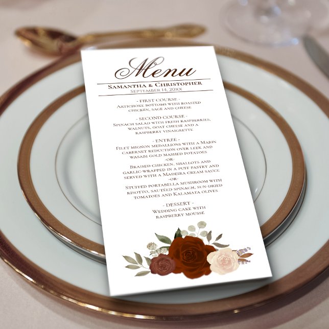 Menu Elegante Rust Orange Watercolor Rosa Boho Weding (Criador carregado)
