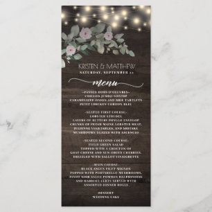 Menu Elegante Rustic Wood Luz Boho Greenery Casamento