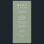 Menu Elegante Sage Green Modern Vamos Eat Janto Casamen<br><div class="desc">Um janto verde-verde-sábio e branco elegante e minimalista,  com um menu verde-verde. Que apresenta modelo de design de chic de fundo verde-sábio e tipografia branca. E o vamos comem palavras em caligrafia elegante.</div>