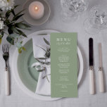 Menu Elegante Sage Green Modern Vamos Eat Janto Casamen<br><div class="desc">Um janto verde-verde-sábio e branco elegante e minimalista,  com um menu verde-verde. Que apresenta modelo de design de chic de fundo verde-sábio e tipografia branca. E o vamos comem palavras em caligrafia elegante.</div>