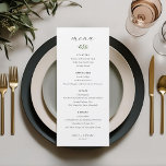 Menu Elegante Sage Greenery Wedding<br><div class="desc">Menu de casamento personalizado com design moderno e limpo com caligrafia e folhagem delicadas.</div>