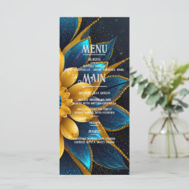 Menu Elegante Sapphire e Dourada Casamento Floral