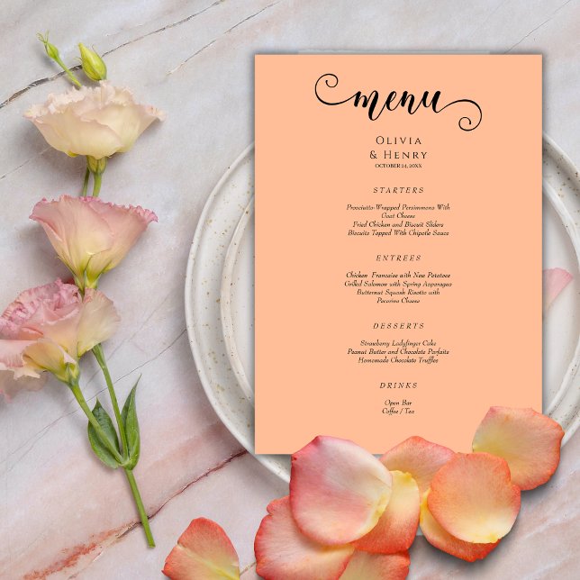 Menu Elegante Script de Caligrafia Moderna em Pêssego C (Criador carregado)