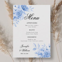 Menu Elegante Script Romântico Marinho de Casamento Flo