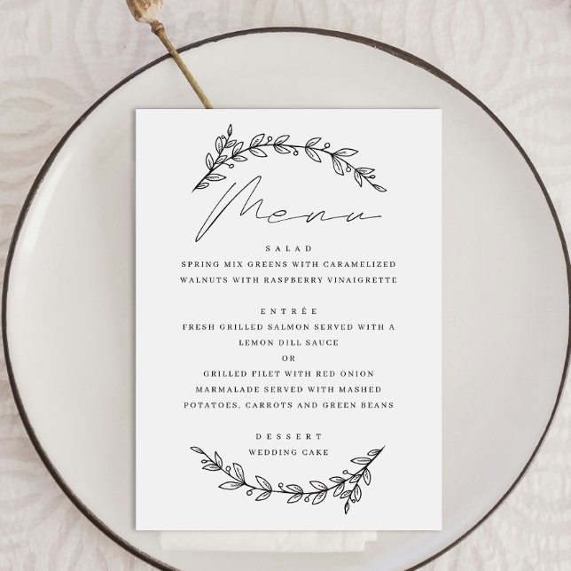 Menu Elegante simples floral botânico script casamento (Criador carregado)