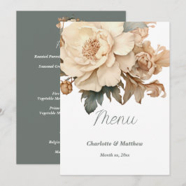 Menu Elegante Taupe Com Casamento Floral Verde
