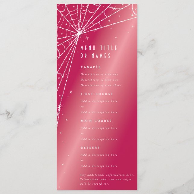 Menu Elegante Teia de Aranha Diamante Rosa Vibrante Pra (Frente)