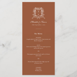 Menu Elegante Terracotta Vintage Crest Obrigado Casamen