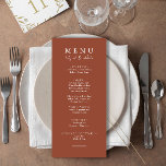 Menu Elegante Vamos de Laranja Queimado no Casamento Ca<br><div class="desc">Um moderno e elegante menu de janto do casamento de chic. Que apresenta modelo design de chic de fundo sólido laranja queimado e tipografia branca. E o vamos comem palavras na elegante caligrafia branca-chica. Pegue-o e faça seu menu de casamento chique e elegante.</div>