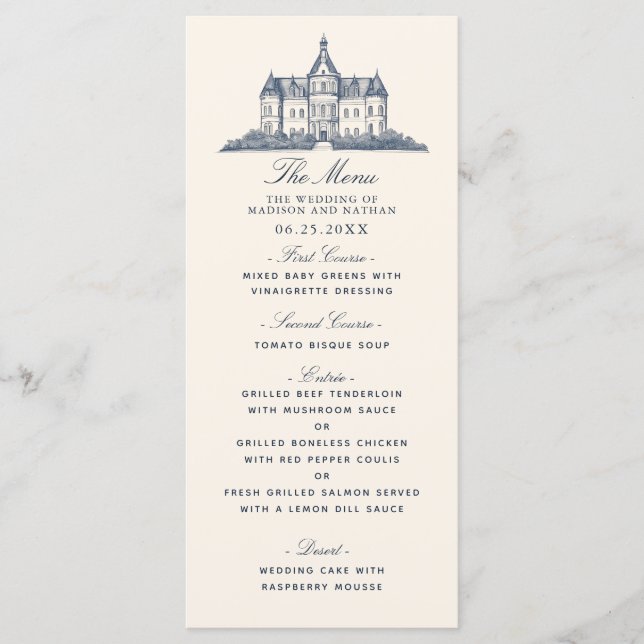 Menu Elegante Velho Chateau Manor Wedding (Frente)