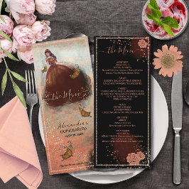 Menu Elegante Vintage Rosa de Cobre Quinceañera