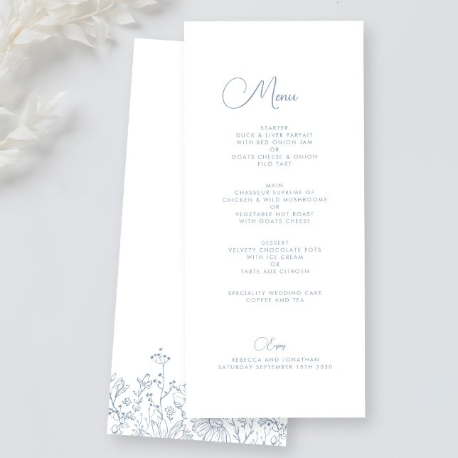 Menu Elegante Wildflower Floral Dusty Blue WedMenu (Criador carregado)