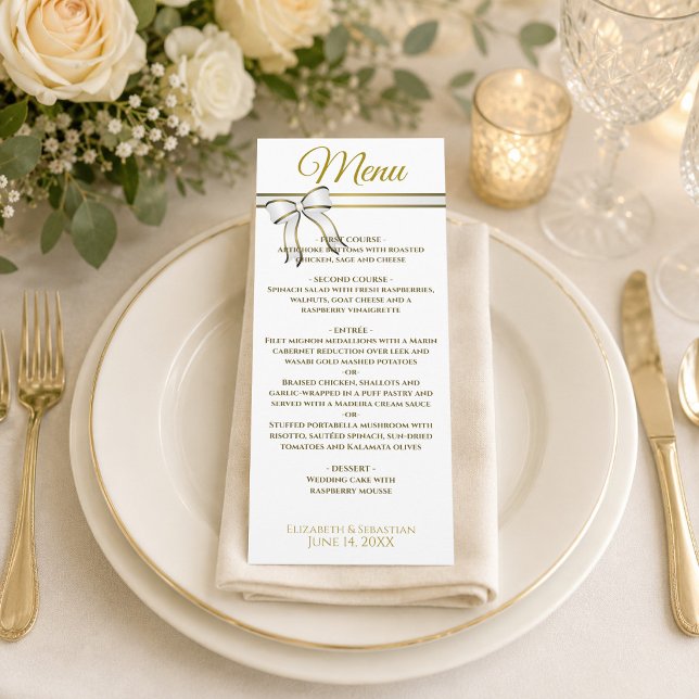 Menu Elegantes Fitas Douradas & Faíscas Festivas Casame (Criador carregado)
