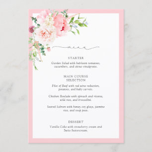 Menu Elegantes Flores de Aquarela Rosa Chá de Noiva