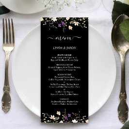 Menu Elegantes Flores Silvestres Coloridas Pretas Casam