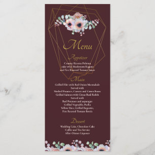 Menu Elegantes Molduras Geométricas Florais de Anêmona 