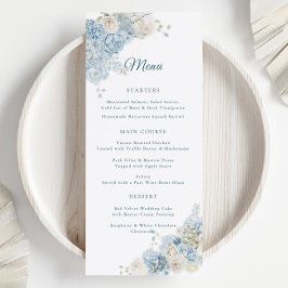 Menu Elegantes Rosas Florais Azuis para Casamento em Aq