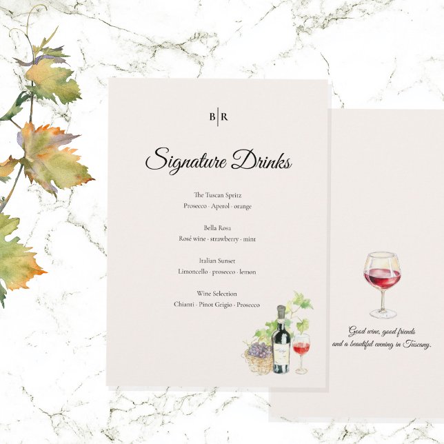 Menu Elegantes Sinal de Bebidas com a Assinatura da Tos (Criador carregado)