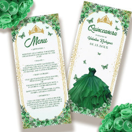 Menu Emerald Green Dourada Glitter Floral Quinceanera