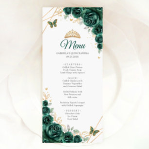 Menu Emerald Green Dourado Floral Quinceanera
