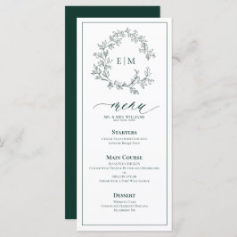 Menu Emerald Green Leafy Crest Monograma