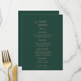 Menu Emerald Green minimalista na noite antes do casame