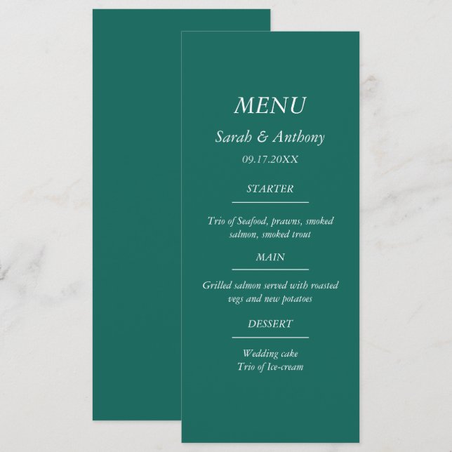Menu Emerald Green Na moda moderna Comida de casamento (Frente/Verso)