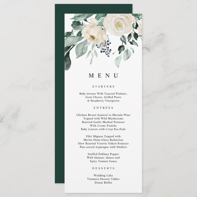 Menu Emerald Greenery Wedding Elegante (Frente/Verso)