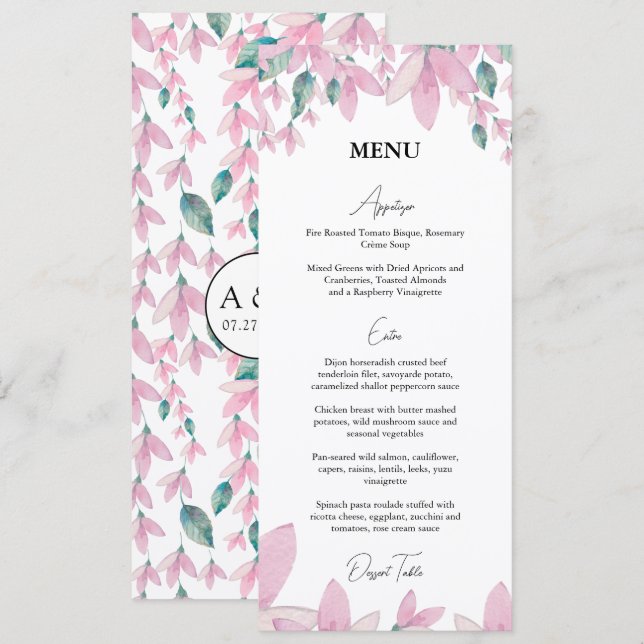 Menu Encantador Flor de Wisteria Rosa (Frente/Verso)