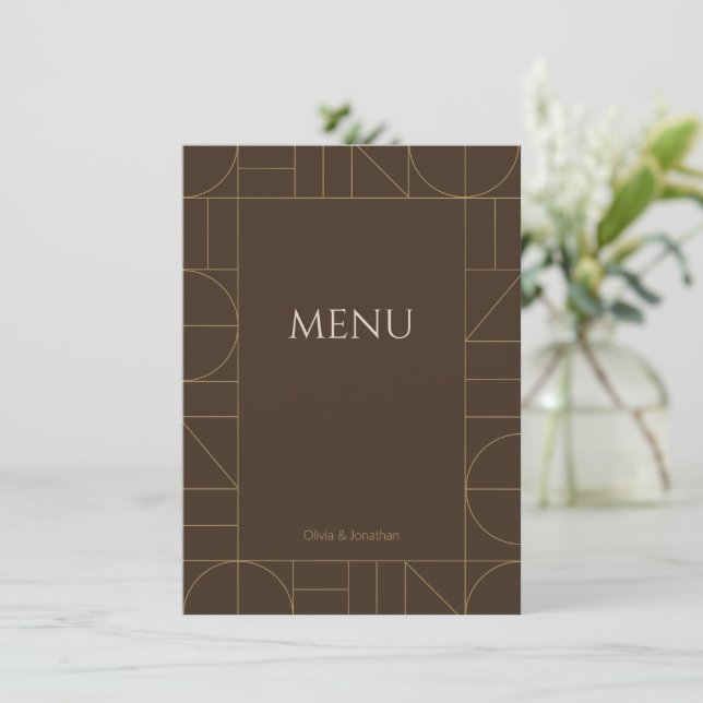 Menu Enfeites Dourados Modernos Casamento Marrom Escuro (Em pé/Frente)