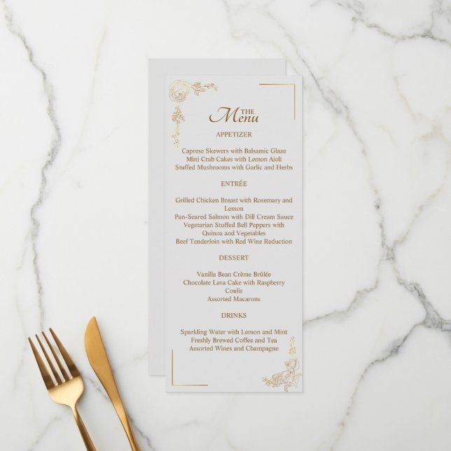Menu Engraving Golden Floral Wedding (Frente/Verso In Situ)