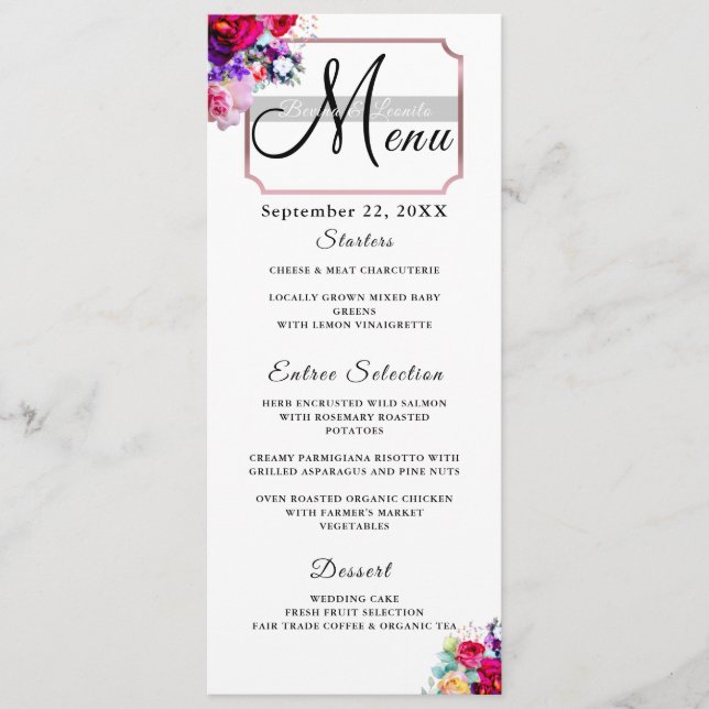 Menu Escrita Floral Moderna Burgundy Elegante Simples W (Frente)
