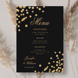 Menu Escrito Elegante Casamento Romântico Confetti Dour