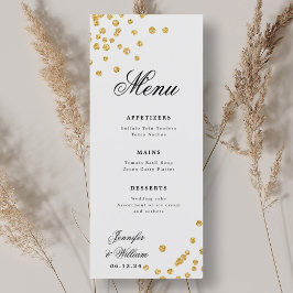 Menu Escrito Elegante Casamento Romântico Confetti Dour