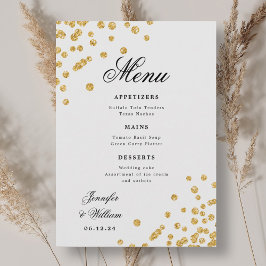 Menu Escrito Elegante Casamento Romântico Confetti Dour