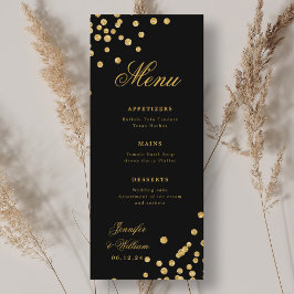 Menu Escrito Elegante Casamento Romântico Confetti Dour