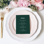 Menu Escrito Minimalista Moderno Emerald Green | Casame<br><div class="desc">Este elegante cartão de cardápio de casamento minimalista apresenta a tipografia moderna da escrita e texto limpo,  sans serif para um simples e na moda emerald verde e design branco que você vai adorar.</div>
