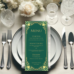 Menu Esmeralda Verde Dourado Falso Elegante Casamento V