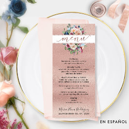 Menu Espanhol, Rosa, Pastel Floral Quinceañera