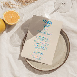 Menu Estilo Francês Azul Moderno Desenho De Mão Retrô C
