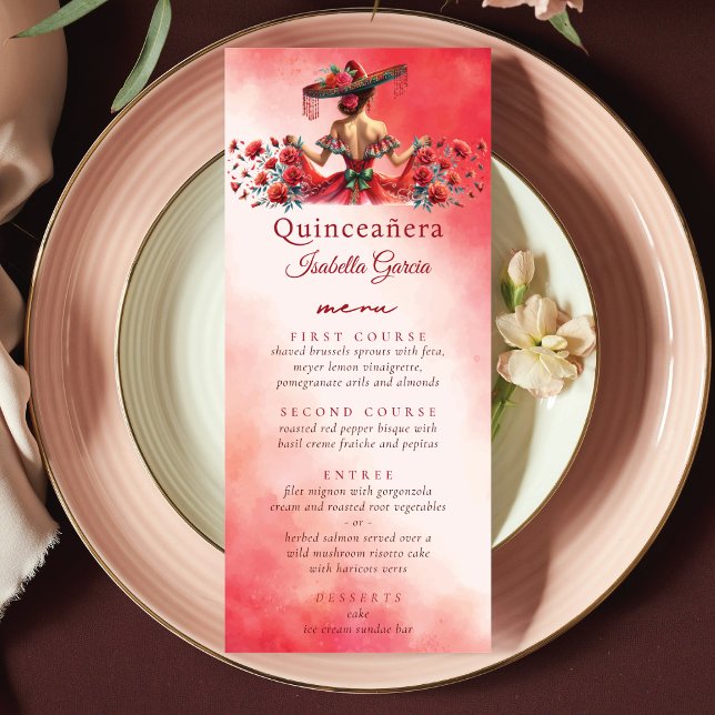 Menu Estilo mexicano Quinceañera Red (Criador carregado)