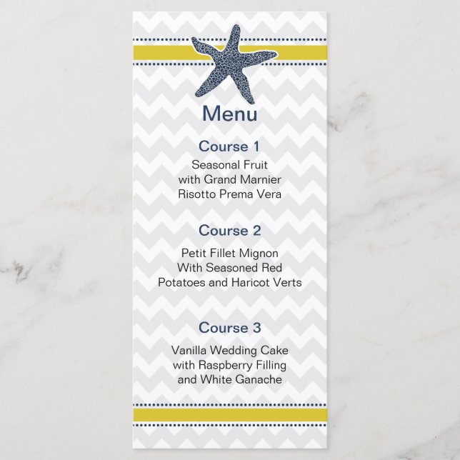 Menu Estoque de Casamento de Praia de marinho e Estalei (Frente)