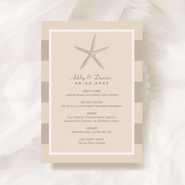 Menu Estrela-do-Mar Bege Neutro Jantar de Casamento na  (Criador carregado)