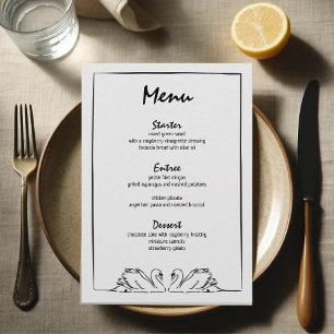 Menu Eterno simples Chá de panela do cisne desenhado à