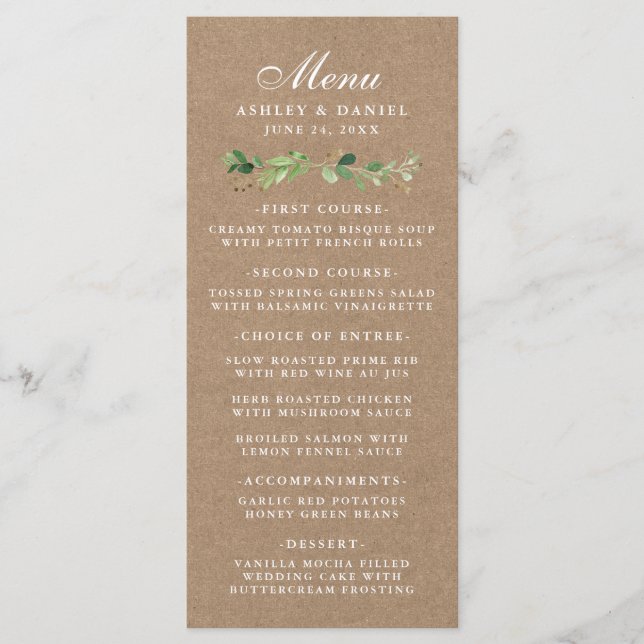 Menu Eucalipto Botânico Casamento Kraft (Frente)
