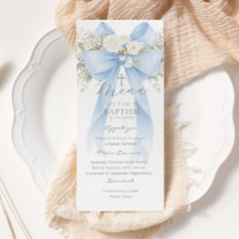 Menu Eucalyptus Blue Bow Elegant Baptism