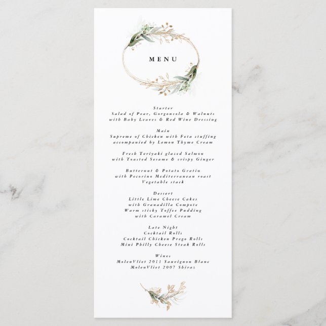 Menu Eucalyptus Elegante e Dourado Moisés Verde Botânic (Frente)